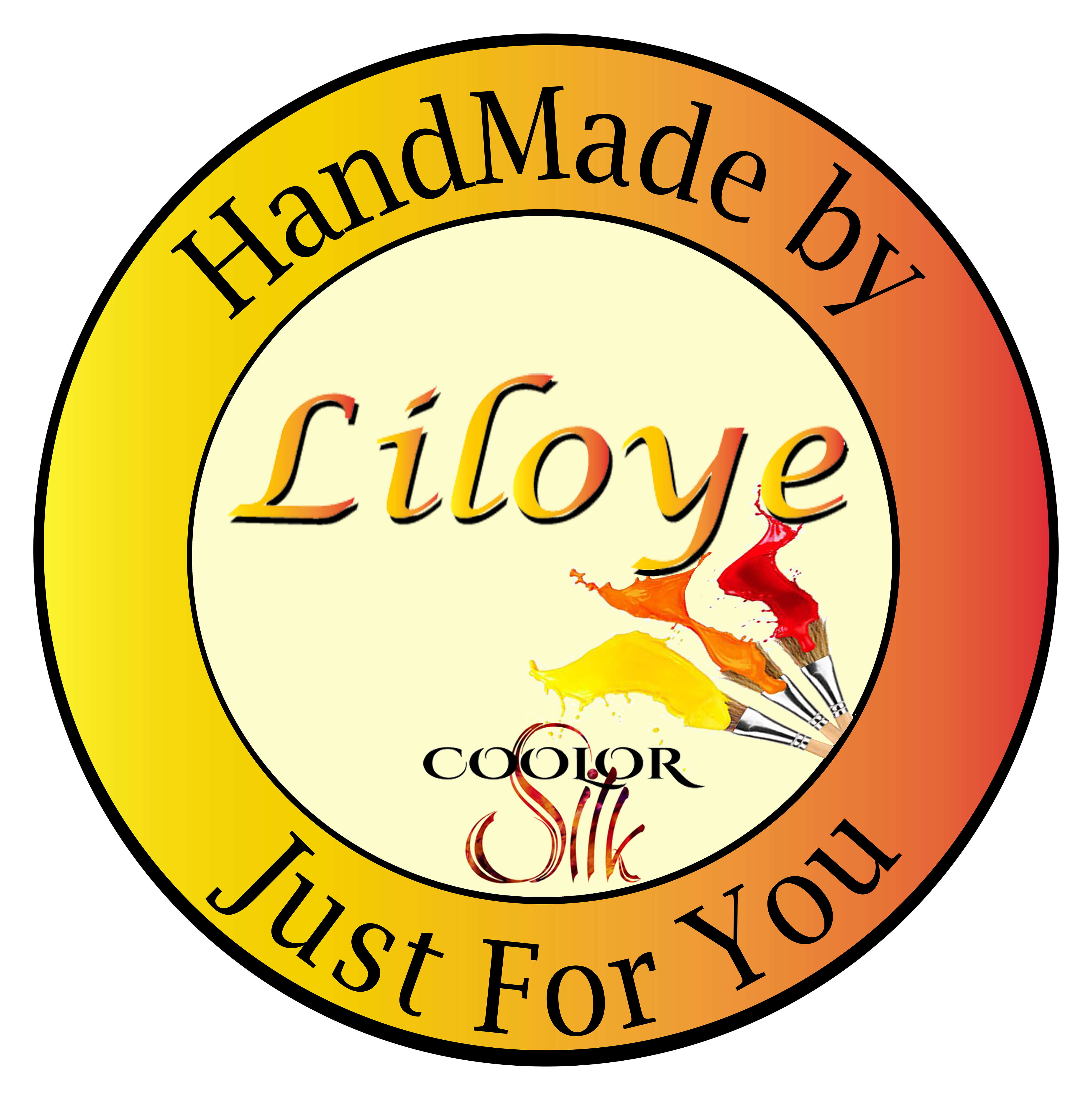 Logo rond artisanal Liloye pour éventail en soie peint main.