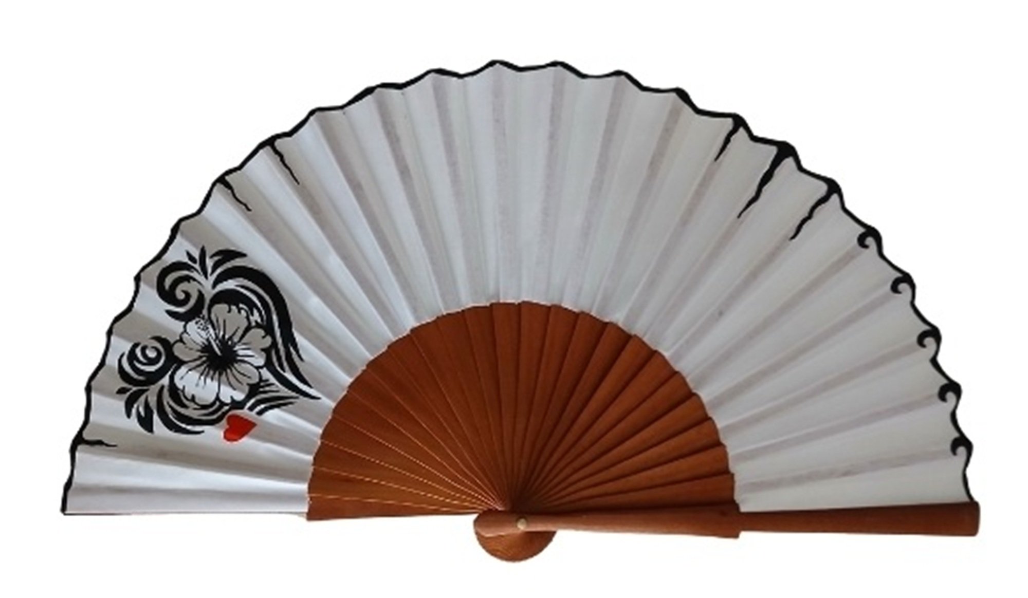 Fleur de mon coeur, &eacute;ventail en satin dessin&eacute; et peint &agrave; la main 