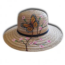 Hübscher handbemalter durchbrochener Hut "Monarch von Mexiko und japanischer Kirschbaum".