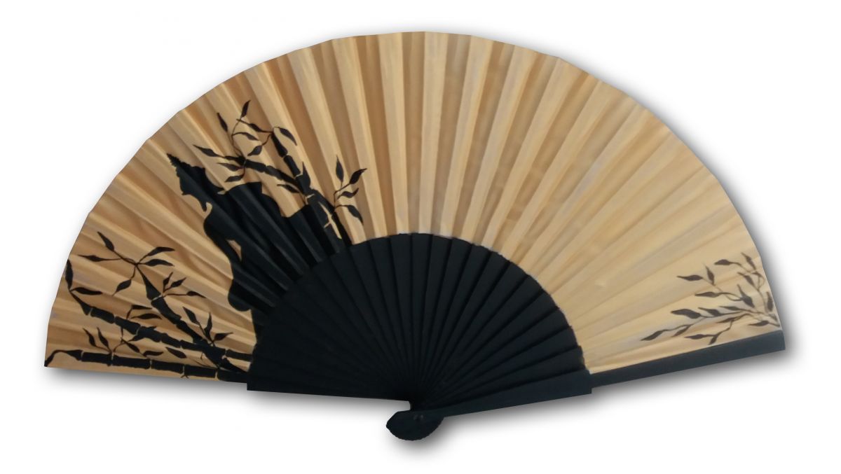 Handgezeichneter und handbemalter Satinfächer "ZEN".