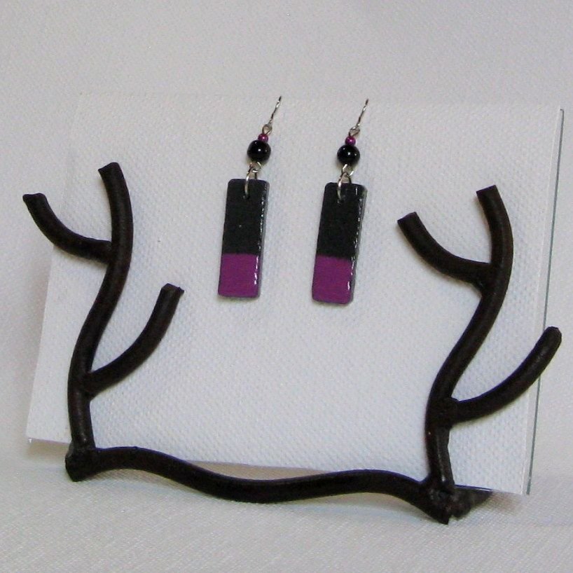 Boucles d'Oreille Longues  pour Femme en Ardoise Emaillée de couleur Violette, création artisanale