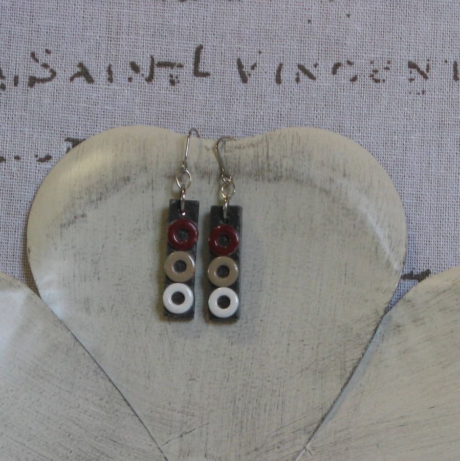 Boucles d'Oreille en Ardoise Rouge, Beige et Blanc, Montage Pendants Acier Inoxydable