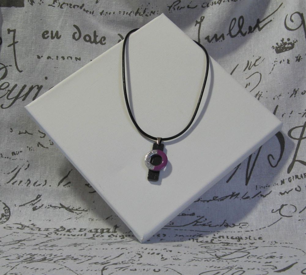 Pendentif Moderne pour Femme, Création en Ardoise et Email Violet et Argent pailleté, Création Unique