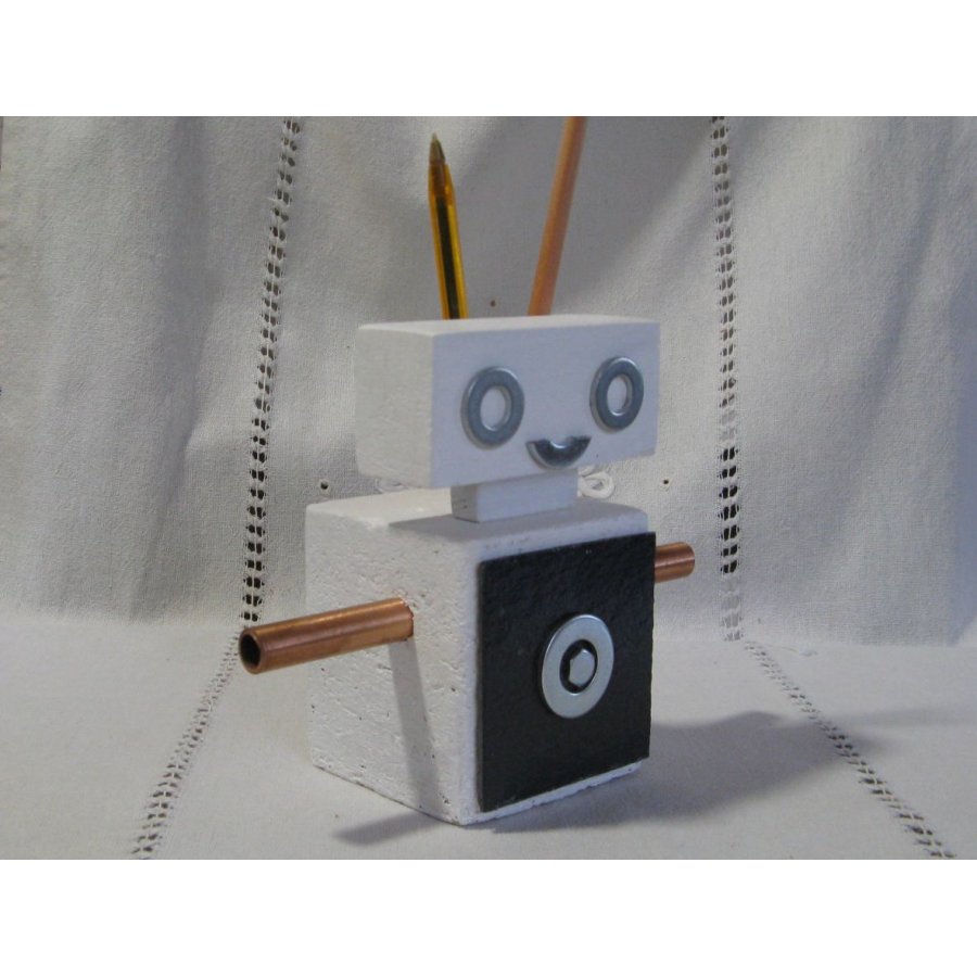 Stiftehalter Robot aus Holz und Schiefer, Einzigartige und originelle Kreation