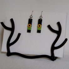 boucles d'oreille pour Femme en Ardoise coloris Vert et Jaune, Création Artisanale