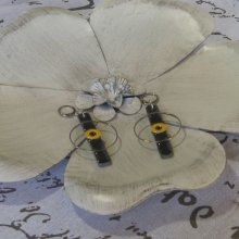 Longues Boucles d'Oreille Femme Noir et Jaune en Ardoise; Création Unique