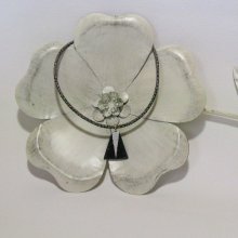 Pendentif pour Femme en Ardoise et Argent sur Cordon Cuir, Création Unique