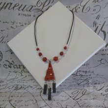 Collier pour Femme en Ardoise et perles, Marron et Blanc givré, création Unique