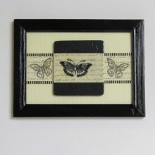 Vintage-Schmetterlingsbild aus Schiefer in einem schwarzen Rahmen, Einzigartige handgefertigte Kreation