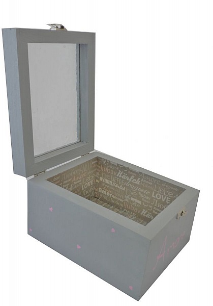 Holzkiste love Glasdeckel