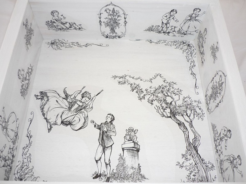 Boite en bois romantique couvercle en verre