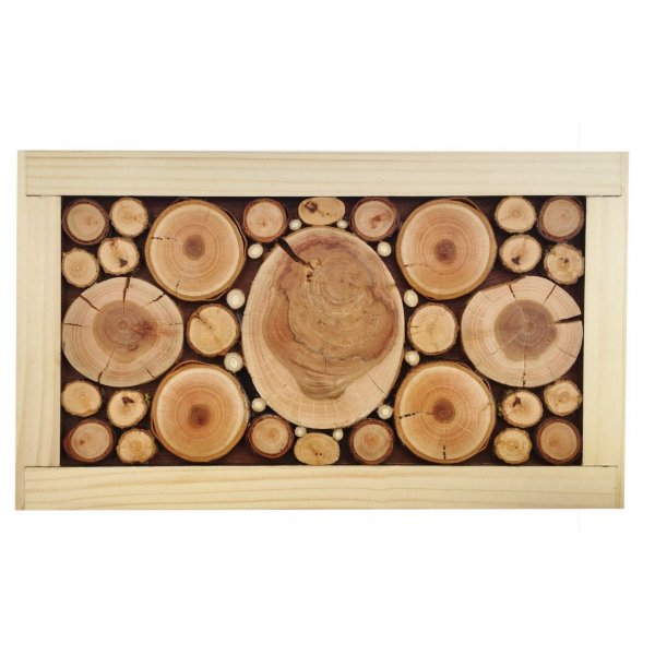 Dessous-de-plat en rondin de bois merisier / prunier, réversible en coupelle décor petite feuille grise