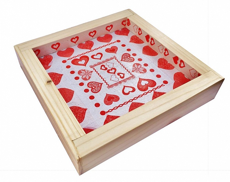 Untersetzer aus Lorbeer-/Haselnussholz, umkehrbar in Sch&auml;lchen mit Jacquard-Herzdekor