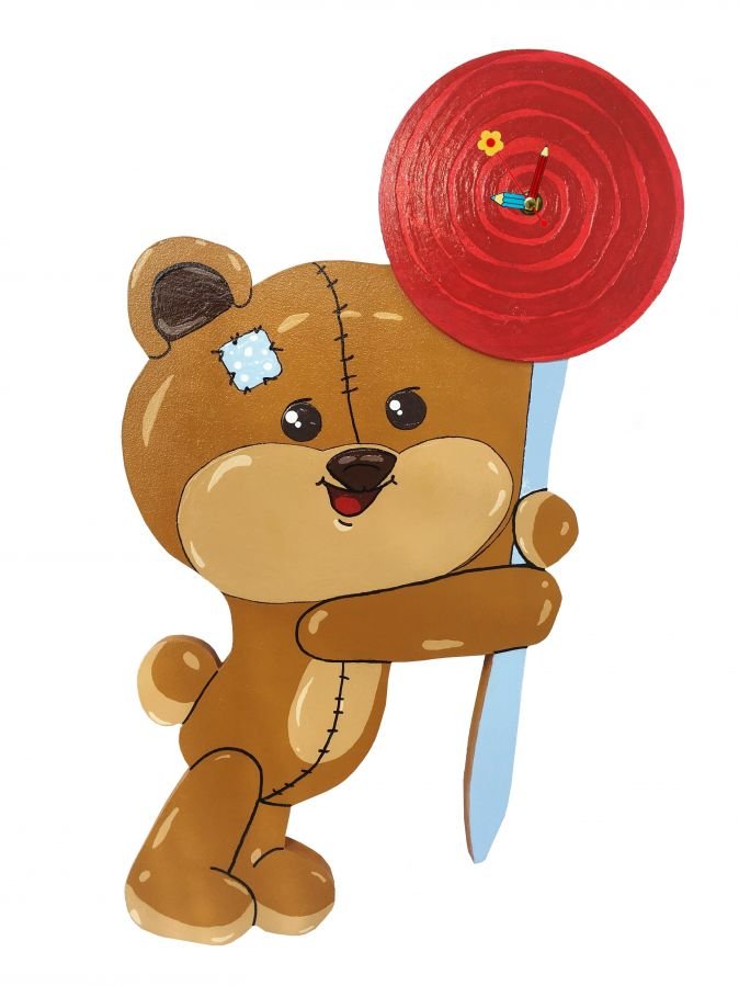 Uhr "Teddybär und Süßigkeiten" mdf Kind
