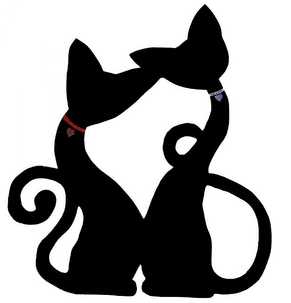 Wand-/T&uuml;rschild aus Holz Modell:Paar Katze gro&szlig; eng umschlungen Herz 46x40 cm schwarz