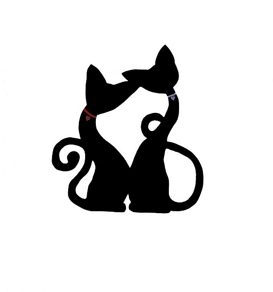 Wand-/T&uuml;rschild aus Holz Modell:Paar Katze gro&szlig; eng umschlungen Herz 46x40 cm schwarz