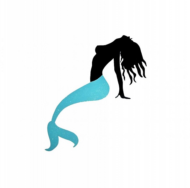 Wand- oder T&uuml;rschild aus Holz Modell:Meerjungfrau zweifarbig mit Pailletten 24x53 cm 