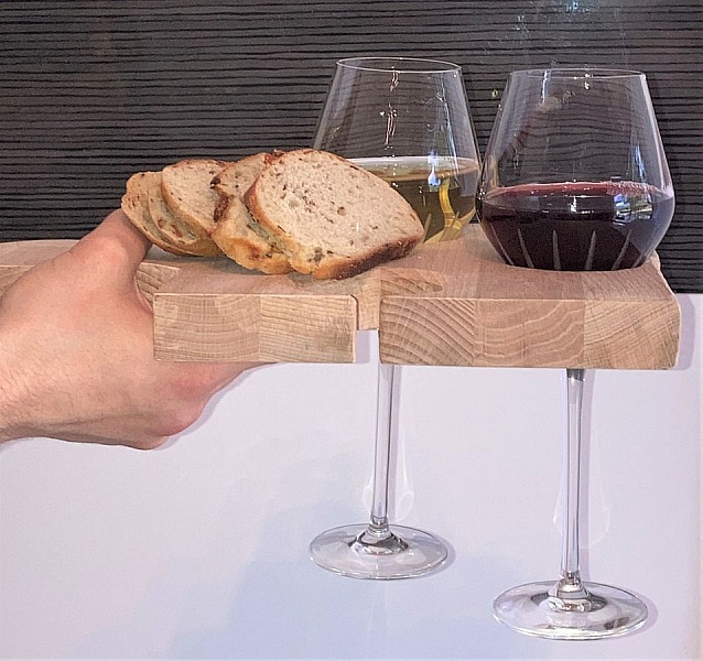 Aperitif-Schneidebrett aus nat&uuml;rlichem Buchenholz Fsc Model Puzzleteil Platz f&uuml;r 3 Gl&auml;ser