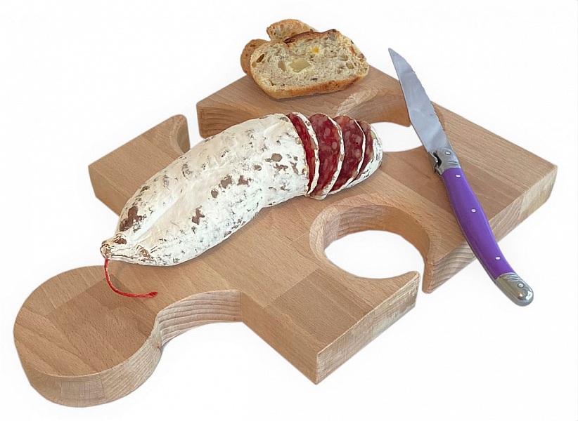 Aperitif-Schneidebrett aus nat&uuml;rlichem Buchenholz Fsc Model Puzzleteil Platz f&uuml;r 3 Gl&auml;ser