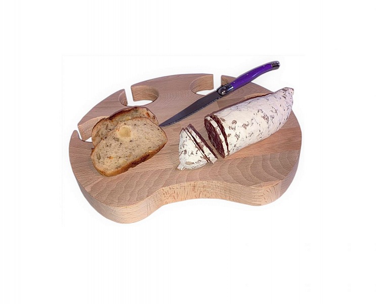 Aperitif-Schneidebrett aus nat&uuml;rlichem Buchenholz FSC Modell Katzenpfote Platz f&uuml;r 4 Gl&auml;ser mit F&uuml;&szlig;en