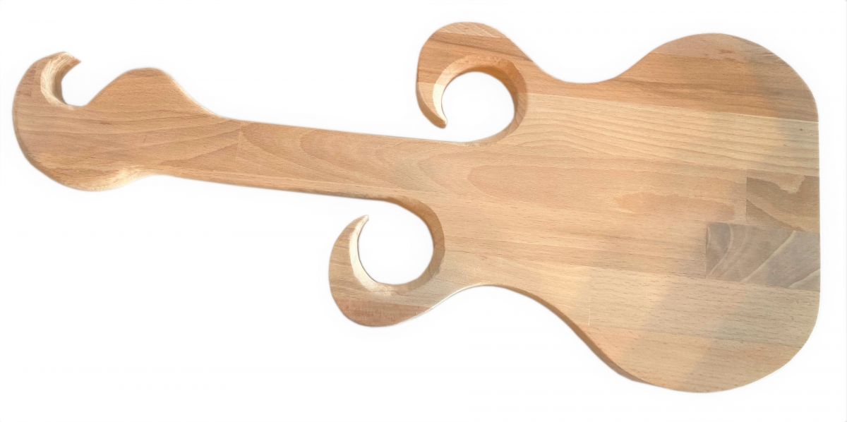 Aperitif-Schneidebrett aus natürlichem Buchenholz FSC model Gitarre Platz für 2 Gläser