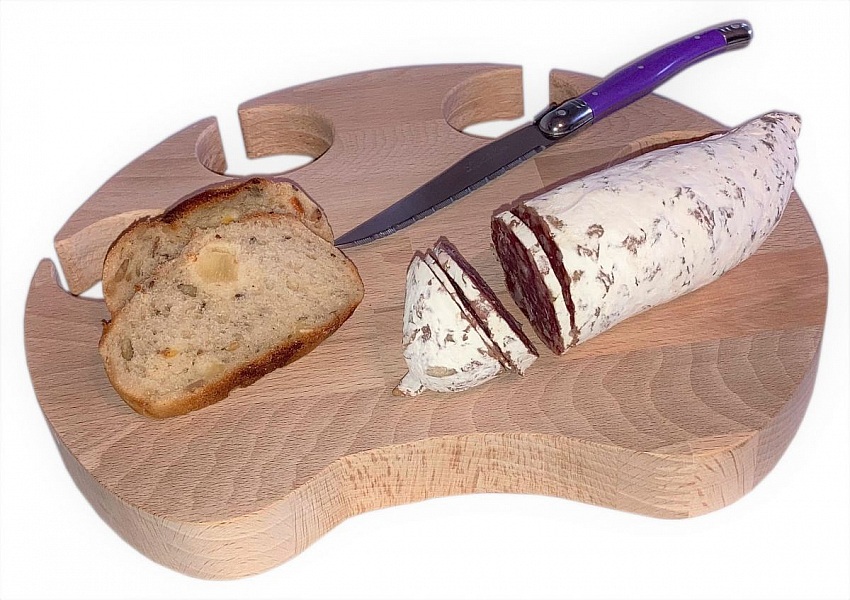 Aperitif-Schneidebrett aus nat&uuml;rlichem Buchenholz FSC Modell Katzenpfote Platz f&uuml;r 4 Gl&auml;ser mit F&uuml;&szlig;en