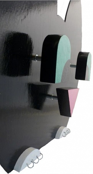 Schulanfangsset aus Holz Modell: freche Katze Bleistifttopf und Wandgarderobe mit 3 Haken + Schl&uuml;sselanh&auml;nger