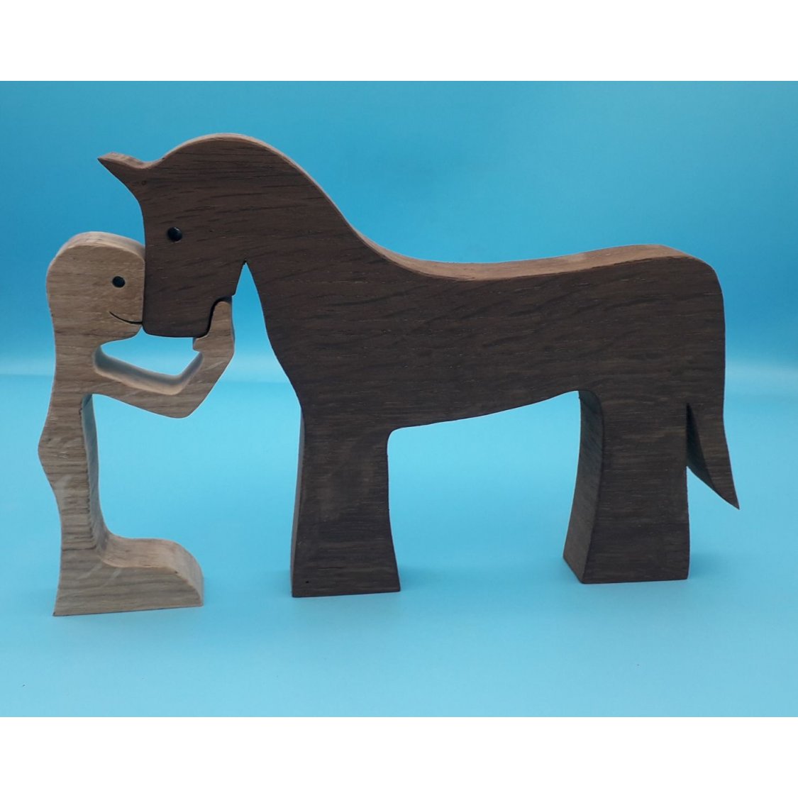 Figurine Mann und sein Pferd aus Holz