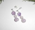 Ohrringe aus 925er Silber, rosa Amethyst mit Perlen