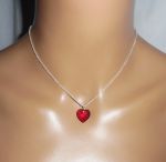 Pendentif coeur rouge en cristal de Swarovski sur  chaine argent 925