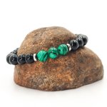 Herrenarmband aus Malachitstein mit Onyx und Edelstahlperlen