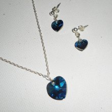 Set Blauer Herzanhänger aus Swarovski-Kristall an einer Kette aus 925er Silber