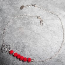 Fußkette/Fußkettchen mit Rose und roten Kristaperlen an einer Kette aus 925er Silber