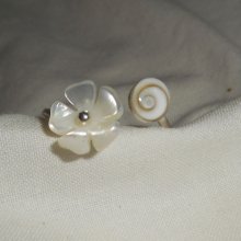 Origineller Ring aus 925er Silber mit Perlmuttblume und St. Lucia-Auge
