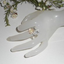 Original Ring aus Silber 925 Blume Zuchtperle und Seestern