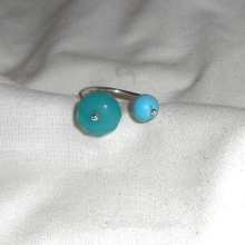 Original Doppelring mit blauen Steinen aus Jade und Turquenit und 925er Silber