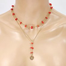 Doppelreihige Halskette aus rotem Gorgon mit Sonne