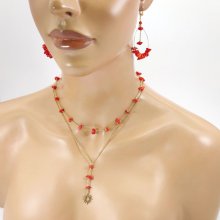  Set Zweireihige Halskette mit rotem Gorgon und Sonne