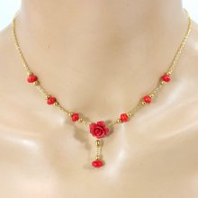 Rote rosafarbene Halskette aus Gorgonien