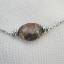 Solitärhalskette mit ovalem Jaspisstein und Perlen aus rostfreiem Stahl