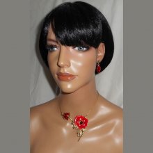 Set Mohnblumen- und Marienkäfer-Halskette aus rotem Emaille an einer Kette aus vergoldetem Stahl