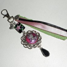 Taschen-/Schlüsselanhänger-Schmuck mit Blumenperle aus Glas und Kamee mit Bändern