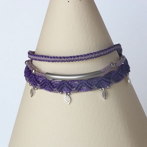 Mehrreihiges Armband 3 in 1 mauve und violett