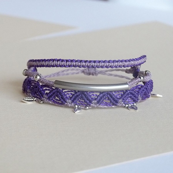 Mehrreihiges Armband 3 in 1 mauve und violett