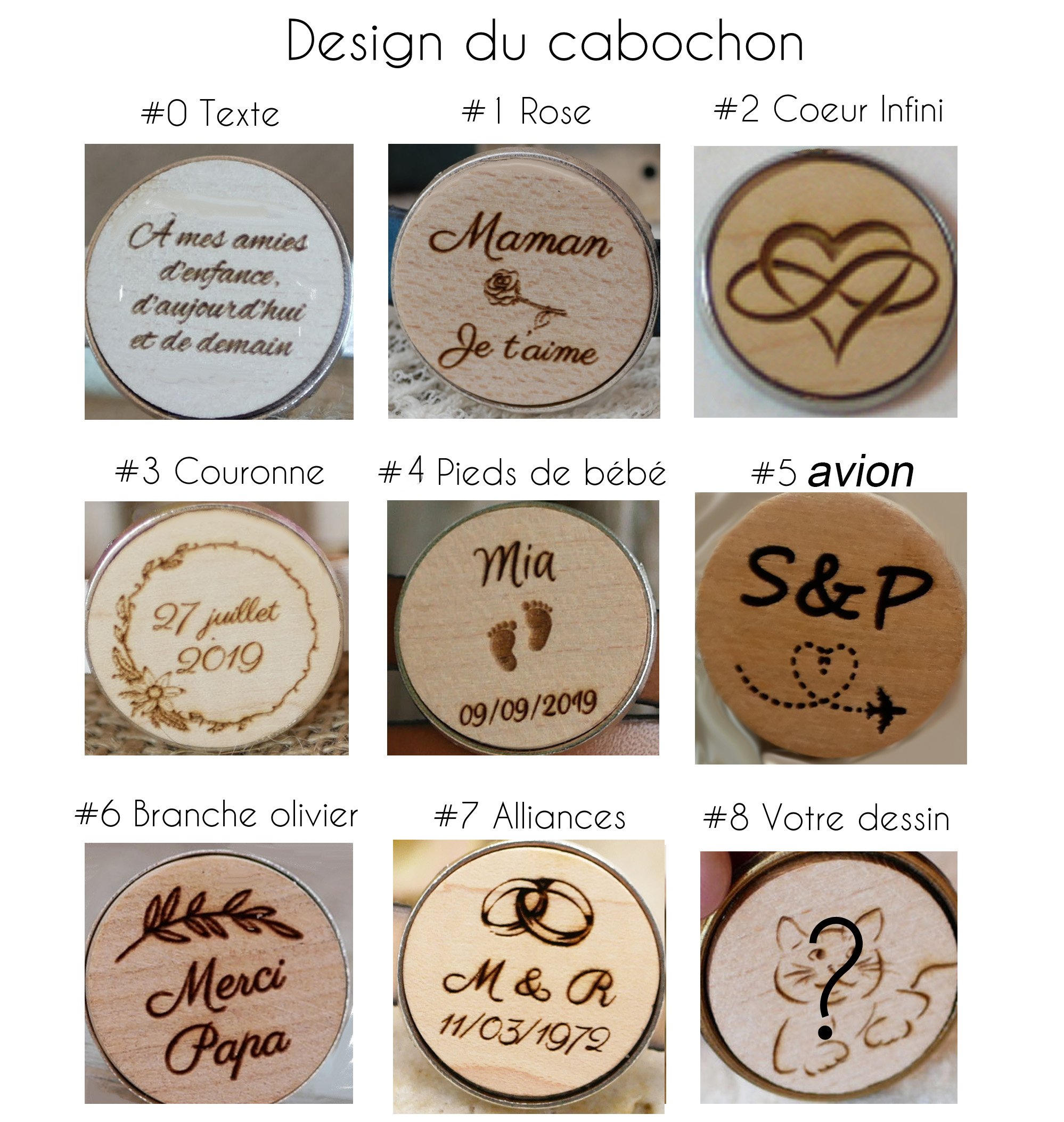 Porte-cl&eacute;s macram&eacute; et cabochon en bois grav&eacute; personnalis&eacute; sur  gros mousqueton laiton vieilli 