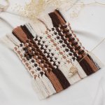 Mini tapis "Chocolat" pour dessous de tasse en macramé écru, beige et marron