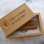 Clé Usb 16 Go dans coffret bois bambou à personnaliser par gravure pour un mariage