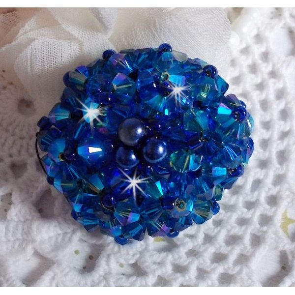 Bague Saphir avec des Cristaux de Swarovski et des perles de boh&ecirc;me