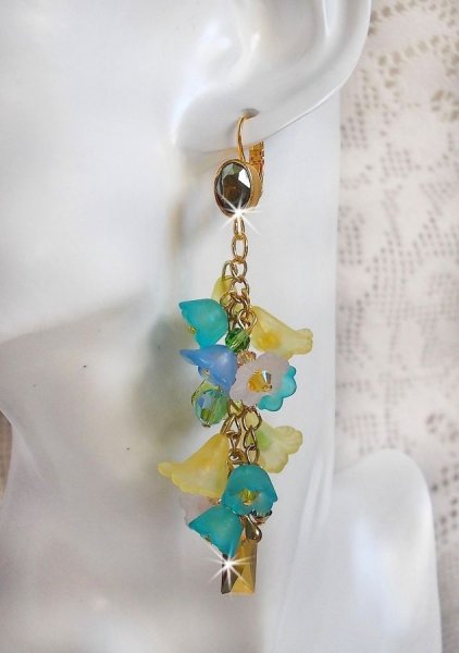 BO Bella Yellow montiert mit Swarovski-Kristallen, Frosted Flowers und Perlmuttperlen 