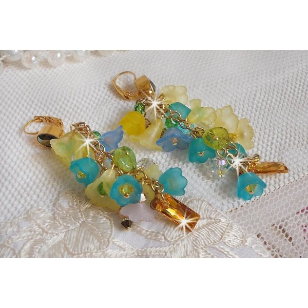 BO Bella Yellow montiert mit Swarovski-Kristallen, Frosted Flowers und Perlmuttperlen 